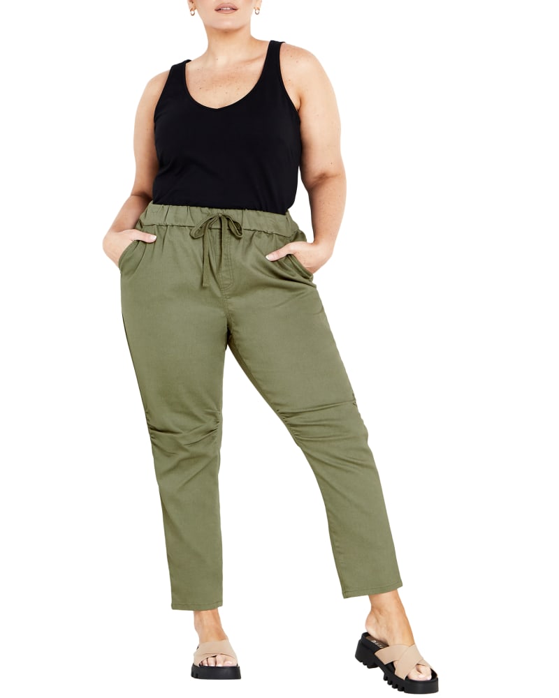 Front of a model wearing a size 26 PANT ALANA PULL ON in Moss by avenue. | dia_product_style_image_id:297804